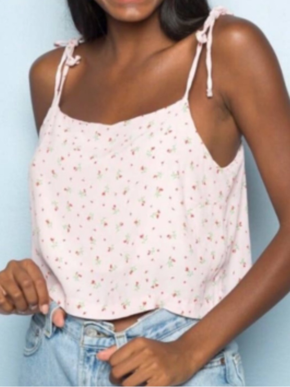 Brandy Melville Floral Tie-Shoulder Cami Tank Top